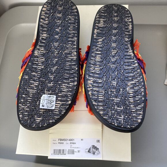 Marni Slides Orange & Yellow Crocheted Raffia Slides Fussbett Shoe Sz IT 37/US 7 - Picture 8 of 10